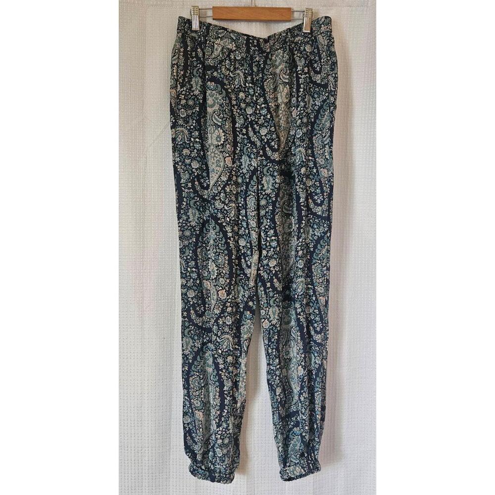 J. Crew Womens Silk Harem Jogger Pants Size 6T Navy Paisley Flowy Bohemian